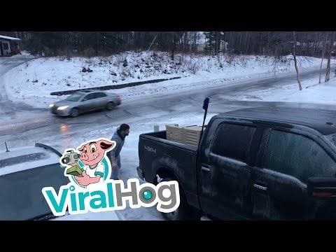 Dedicated Dad Slips and Slides on Ice for Toy || ViralHog
