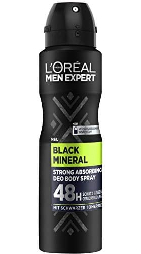 L'Oréal Men Expert Black Mineral 48H - Desodorante corporal en spray, 6 unidades (150 ml) Desodorante L’Oréal Men Expert Black Mineral pack