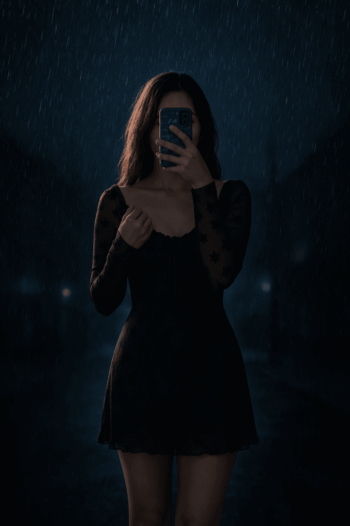 puedes poneer a esta chica en un fondo de lluvia de noche? puedes poneer a esta chica en un fondo de lluvia de noche?